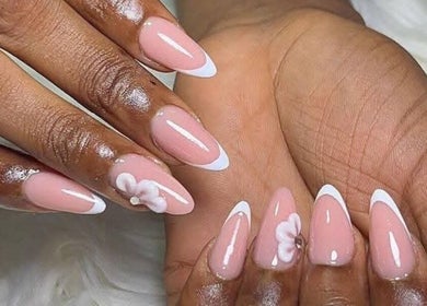 Detailed nail art with flowers at Sassy Tips by Sab, Spanish Town, St. Catherine Parish, JM.