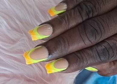 Vibrant neon nail art at Sassy Tips by Sab in Spanish Town, St. Catherine Parish, JM.