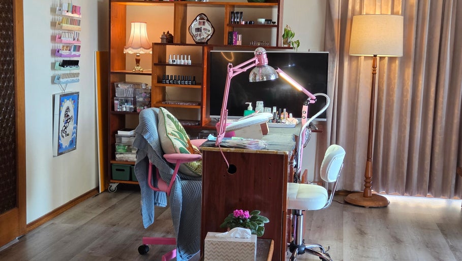 Cozy nail care station at Gelli Jam, Burswood, Western Australia, AU, featuring elegant decor and nail products.