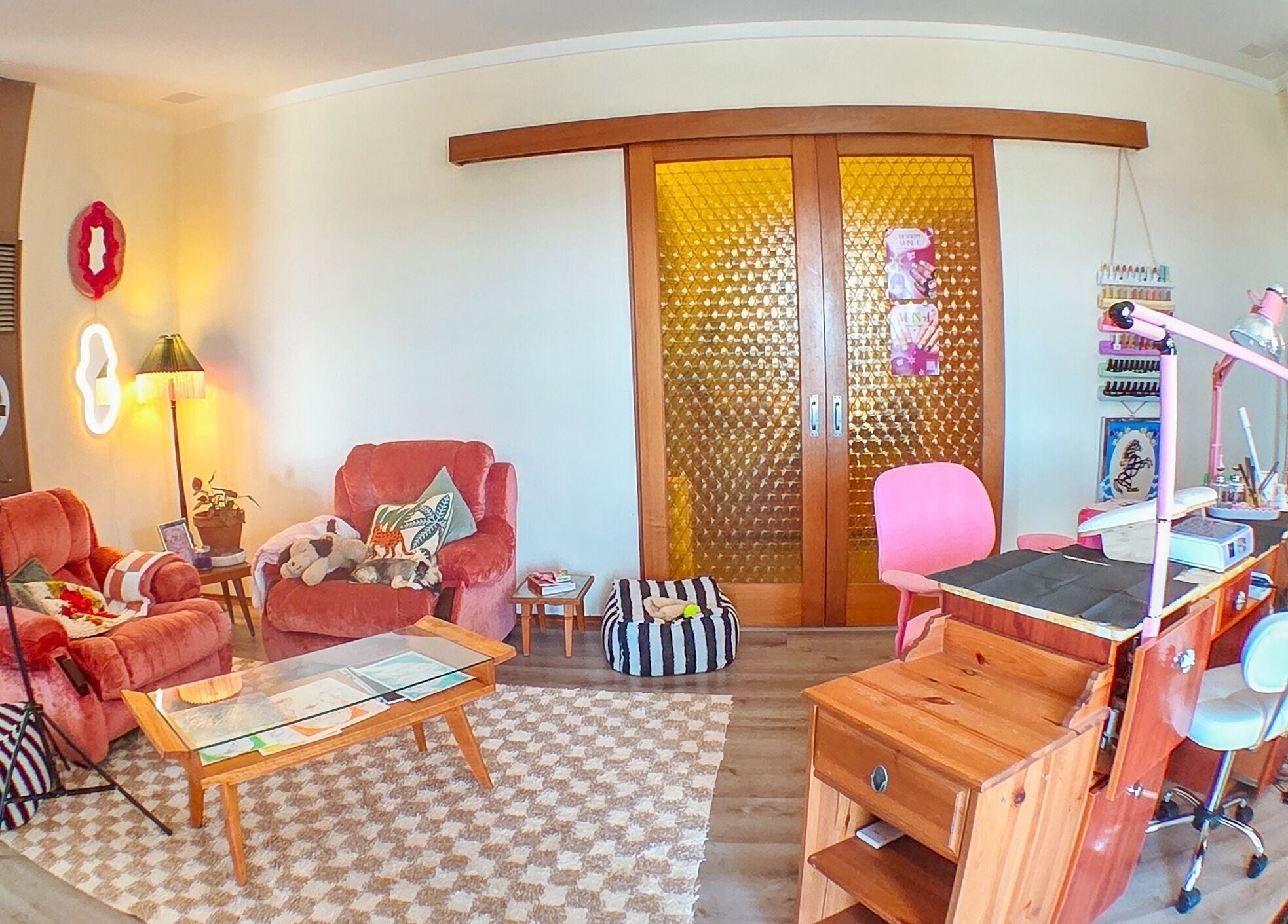 Cozy lounge and nail workstation at Gelli Jam, Burswood, Western Australia, AU, blending comfort and style.