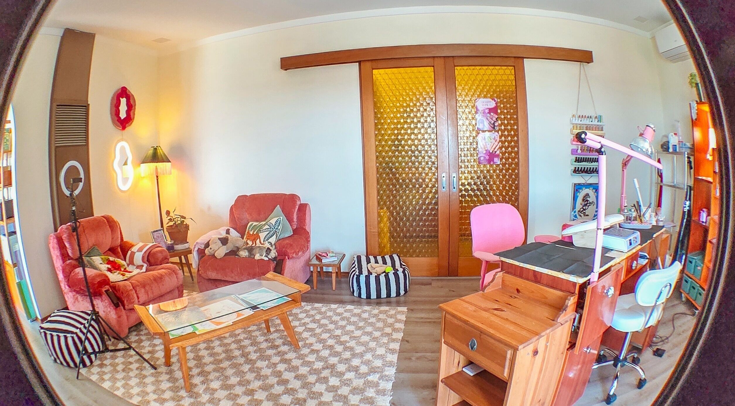 Cozy lounge and nail workstation at Gelli Jam, Burswood, Western Australia, AU, blending comfort and style.