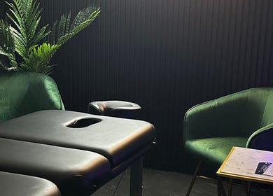 Relaxing massage room at Essential Remedial Massage, DoTheWorkHQ, Walton Summit Centre, Bamber Bridge, England, GB.