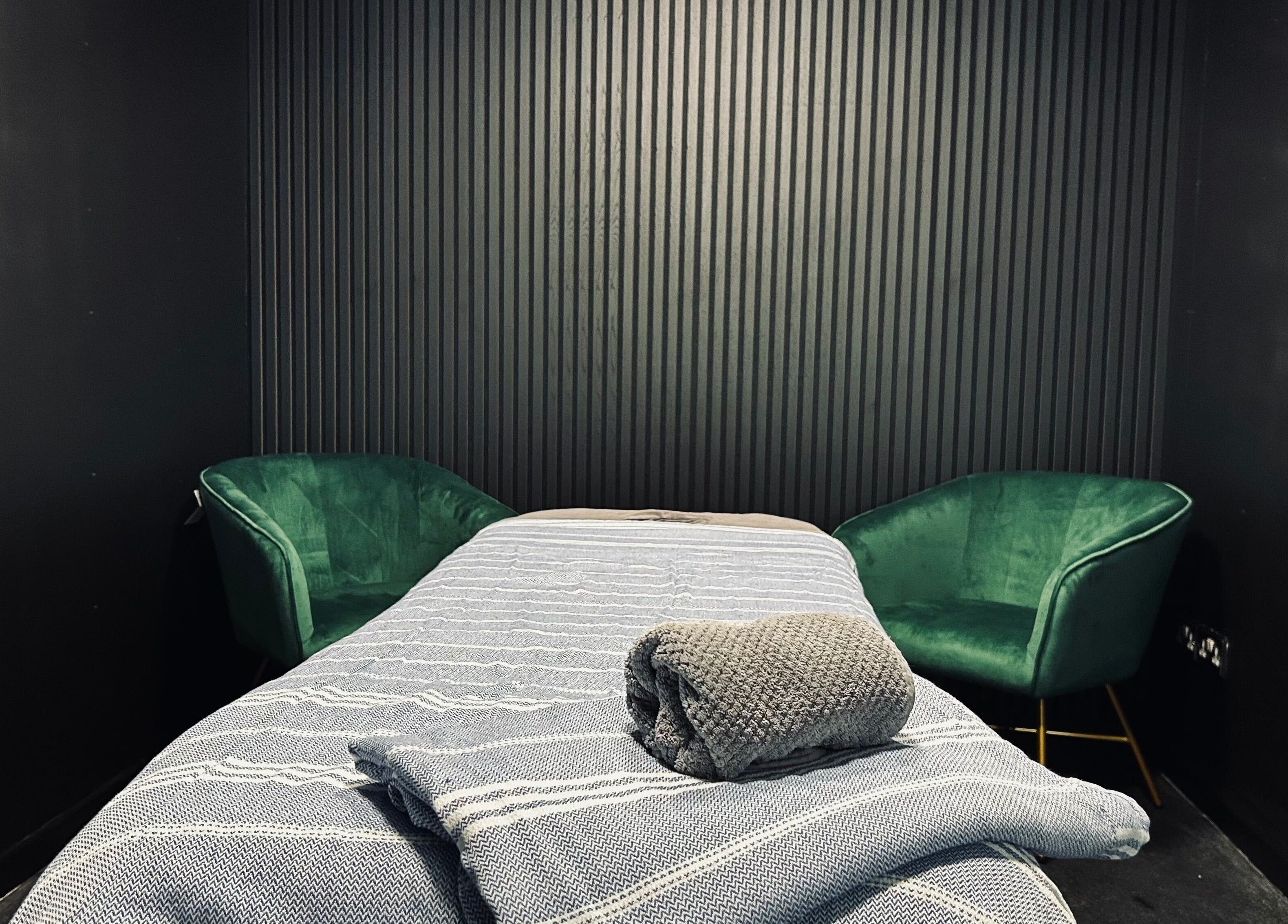 Calm massage room at Essential Remedial Massage, Walton Summit Centre, Bamber Bridge, England, GB.