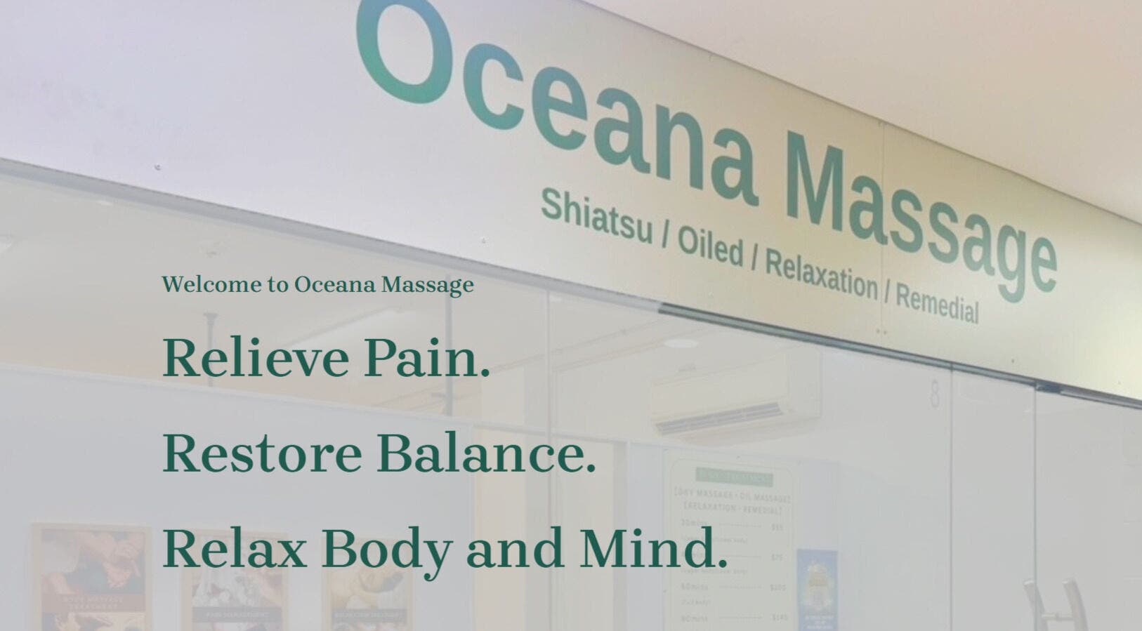Oceana Massage entrance in Cairns City, Queensland, AU, offering pain relief and balance restoration services.
