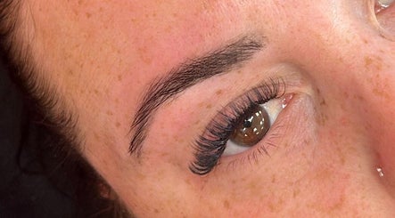Close-up of a beautifully styled eyebrow and lashes at DBL, Leeds, England, GB.