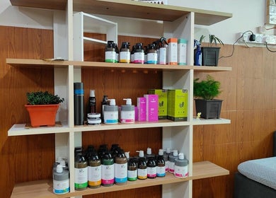 Product display at 008 Hair & Beauty Studio, Ipoh, Perak, MY showcasing beauty essentials.