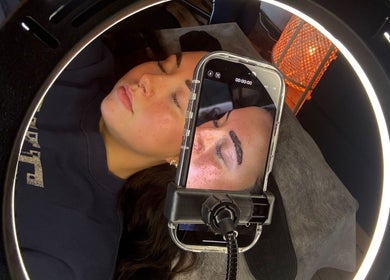 Client receiving a brow treatment at Beauty Rituals by Abbey, Abergavenny, Wales, GB.