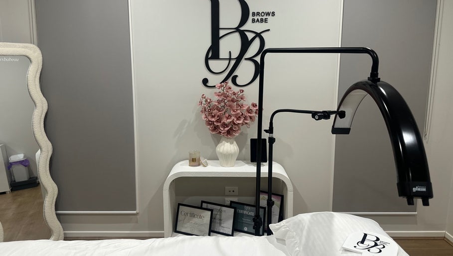 Elegant beauty corner at BROWS BABE, Melbourne, Victoria, AU, featuring decor and professional setup.