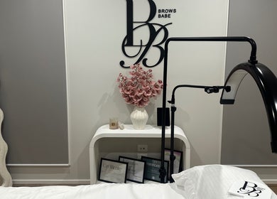 Elegant beauty corner at BROWS BABE, Melbourne, Victoria, AU, featuring decor and professional setup.