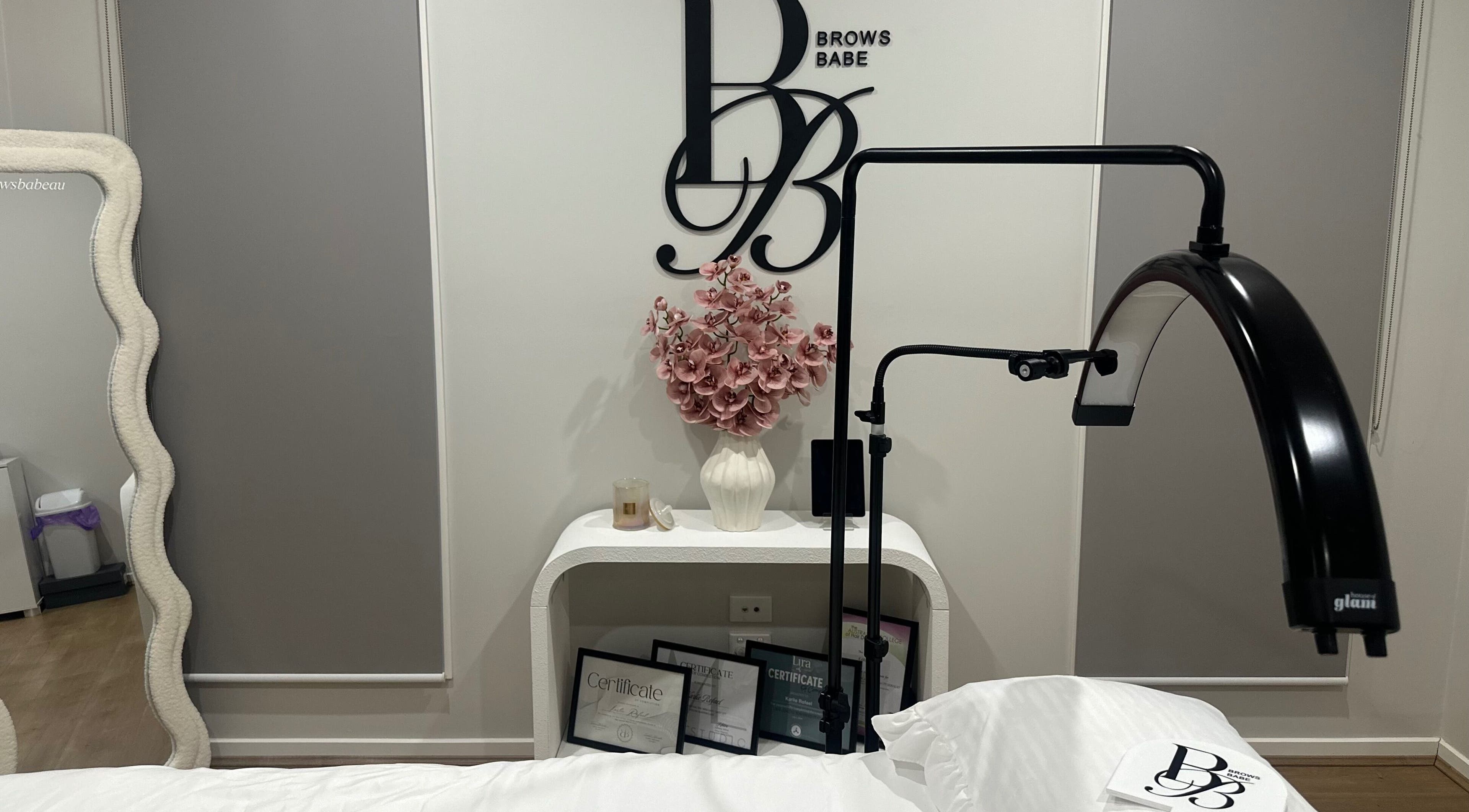 Elegant beauty corner at BROWS BABE, Melbourne, Victoria, AU, featuring decor and professional setup.