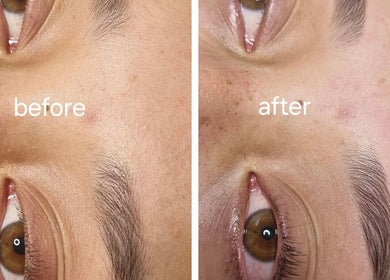 Before and after eyebrow reshaping at Peaches beauty salon, Timaru, Canterbury Region, NZ. Stunning results.