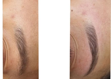 Eyebrow shaping before and after at Peaches beauty salon, Timaru, Canterbury Region, NZ.