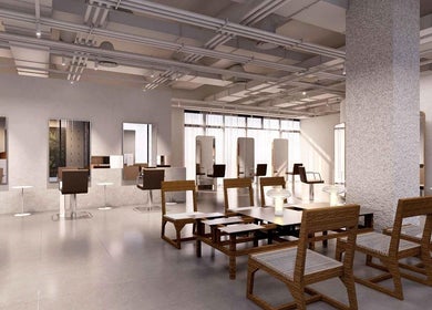 Modern salon interior at LEEKAJA Tangs Plaza in Singapore, Singapore, SG featuring stylish seating and mirrors.