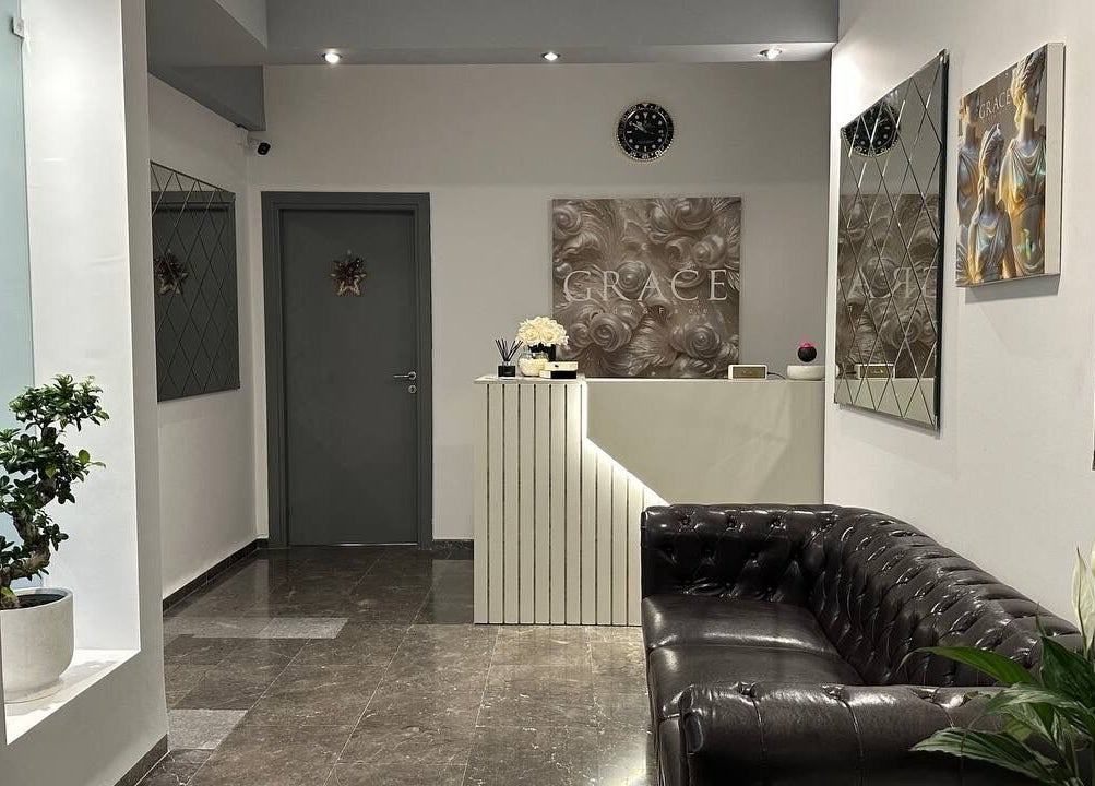 Chic GRACE body&face reception with stylish decor in Glyfada, GR showcasing luxury and comfort.