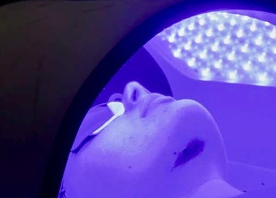 LED facial treatment at Cortés & Co Medispa, Usk, Wales, GB, enhancing skin vitality.
