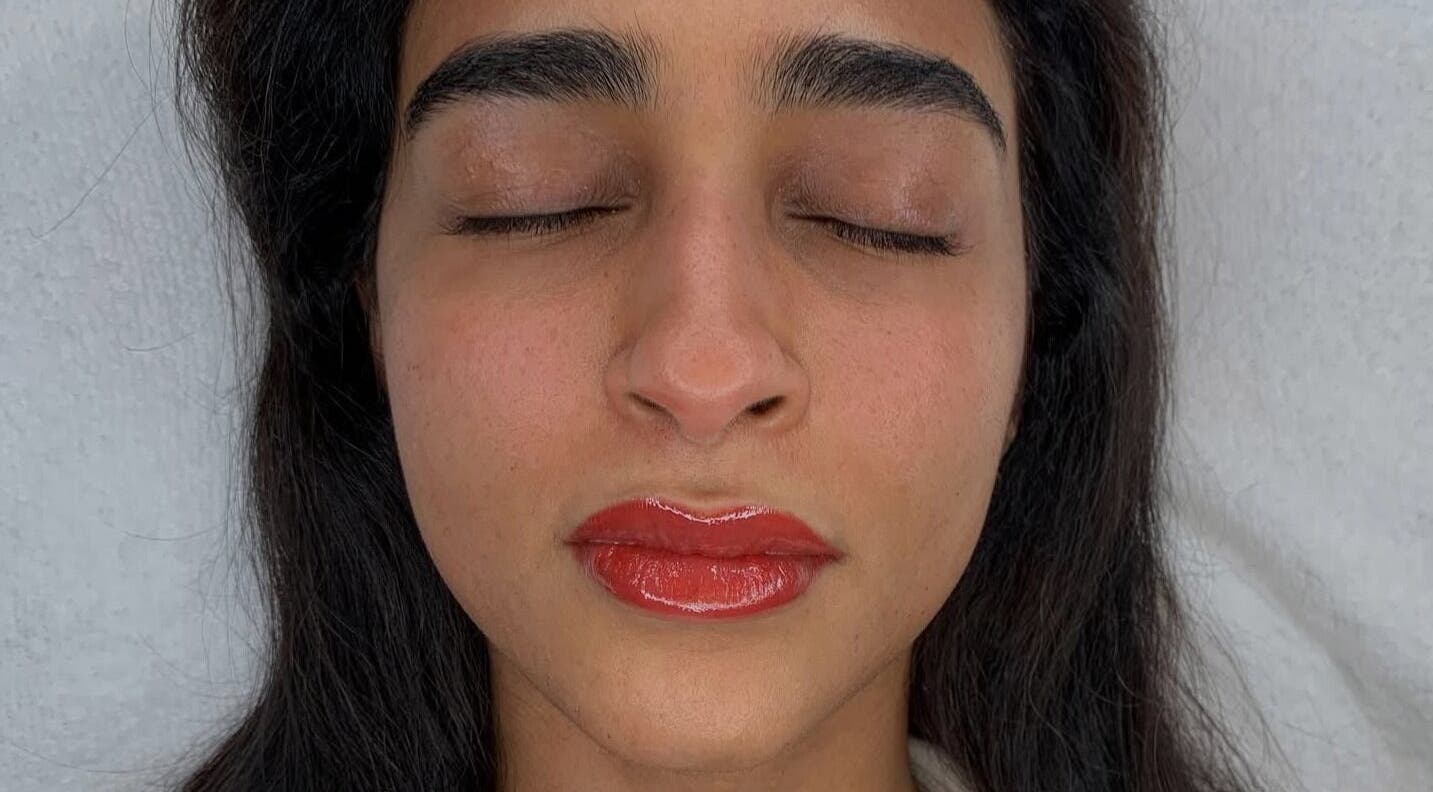Close-up of lips with fresh tint at Natural Pmu, London, England, GB.