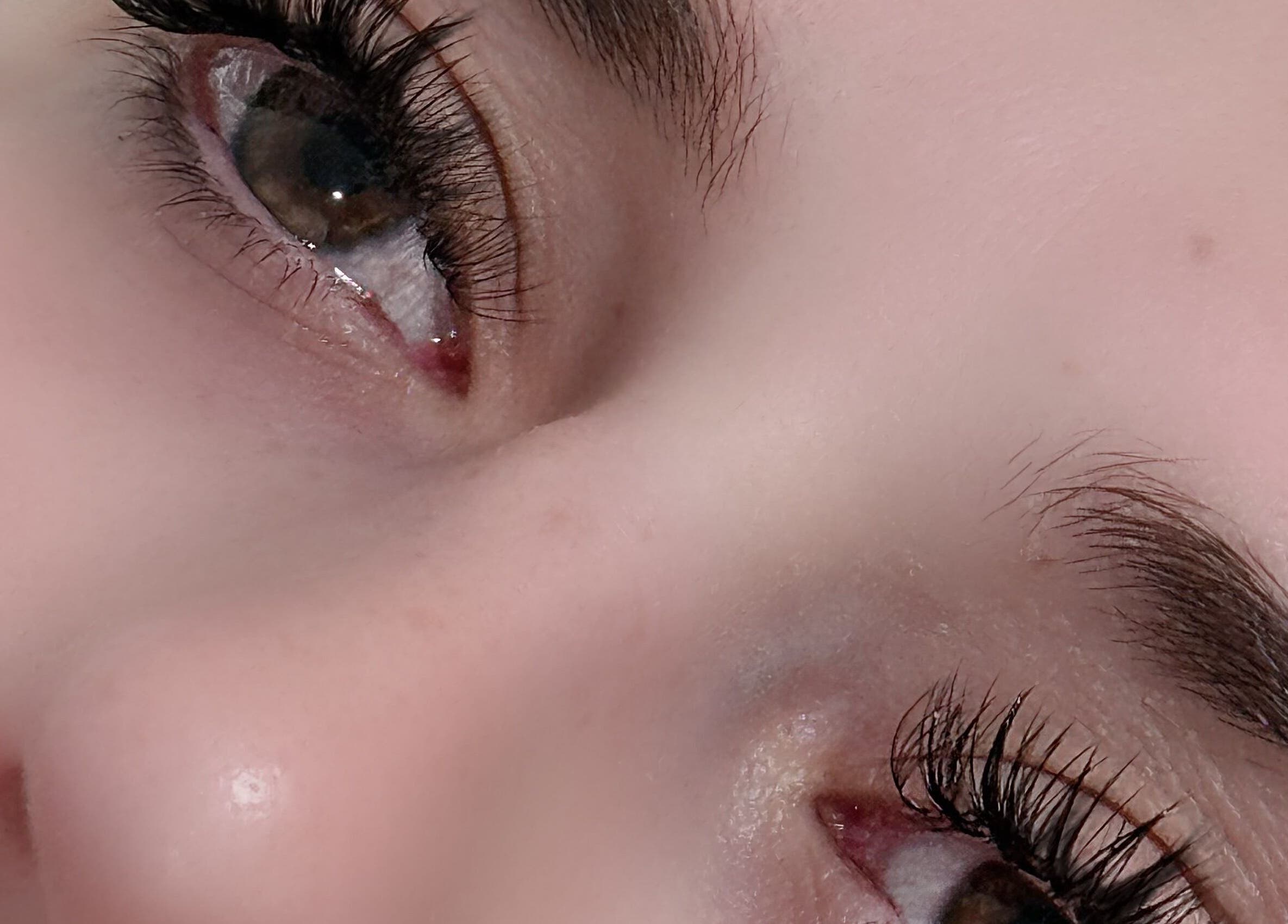 Close-up of beautifully enhanced lashes at V's Lashes, Hamlyn Terrace, New South Wales, AU.