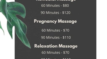Massage service list at The Reset Room, Park Ridge, Queensland, AU showcasing various treatments and prices.