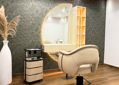 Luxurious styling chair and decor at Luca Piattelli Hair Fixing Center, Dubai, Dubai, AE.