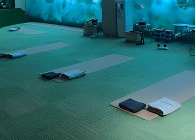 Yoga mats neatly arranged in Haru Fit Tokyo studio, Jakarta Selatan, DKI Jakarta, ID.