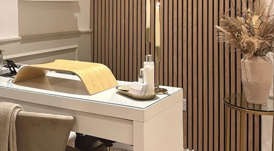 Elegant nail station at JAYA Beauty, Horbury Bridge, England, GB with chic decor and stylish accents.