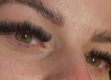 Close-up of extended eyelashes at Cherry Lashes|Brows by Anna Dunlop, Ayr, Scotland, GB.