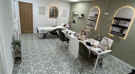 Elegant CBbeauty salon room with nail stations and decor in Bedwas, Wales, GB.
