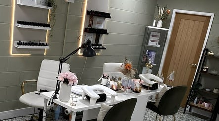 Modern nail studio at CBbeauty in Bedwas, Wales, GB with manicure stations and stylish decor.