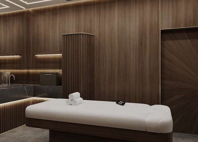 Luxurious treatment room at Lifting Pro Face and Body Treatments Spa in Dubai, Dubai, AE with soft ambient lighting.