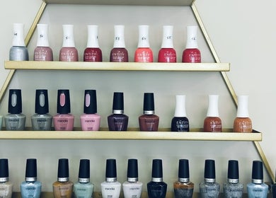 Colorful nail polish display at Angelite Esthetics, Toronto, Ontario, CA.