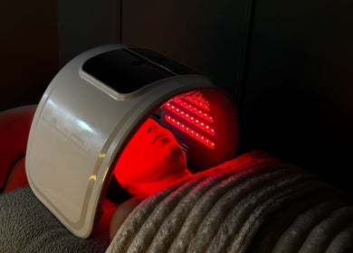 A client experiences LED light therapy at Bare Skin Clinic in Ashington, England, GB.