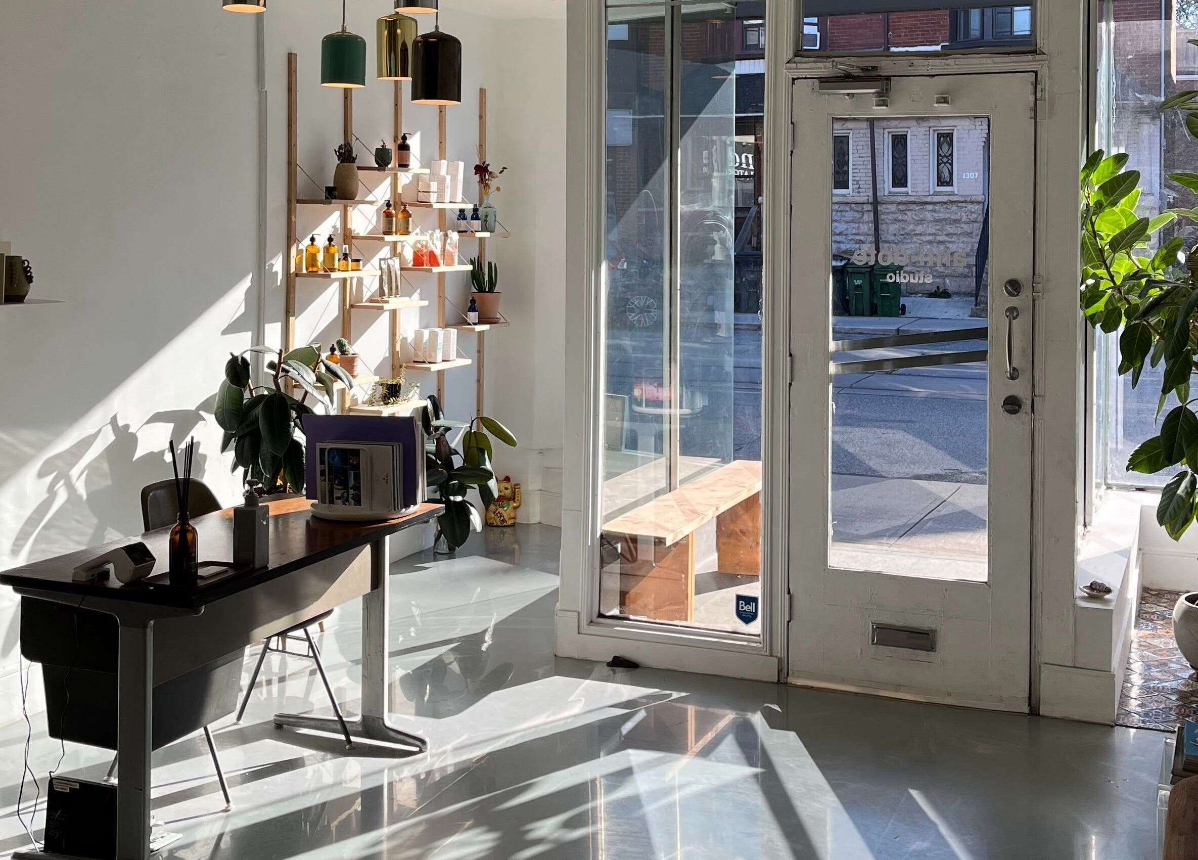 Bright interior of Antidote Studio in Toronto, Ontario, CA showcasing modern decor and natural light.