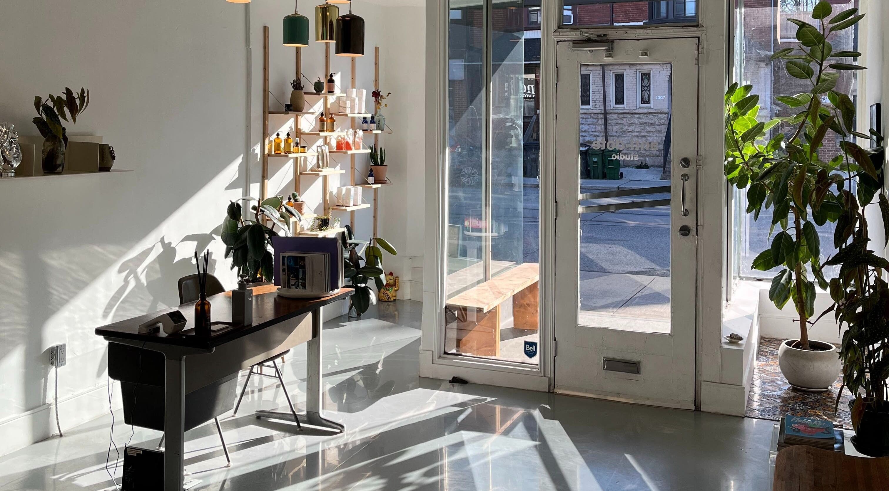 Bright interior of Antidote Studio in Toronto, Ontario, CA showcasing modern decor and natural light.
