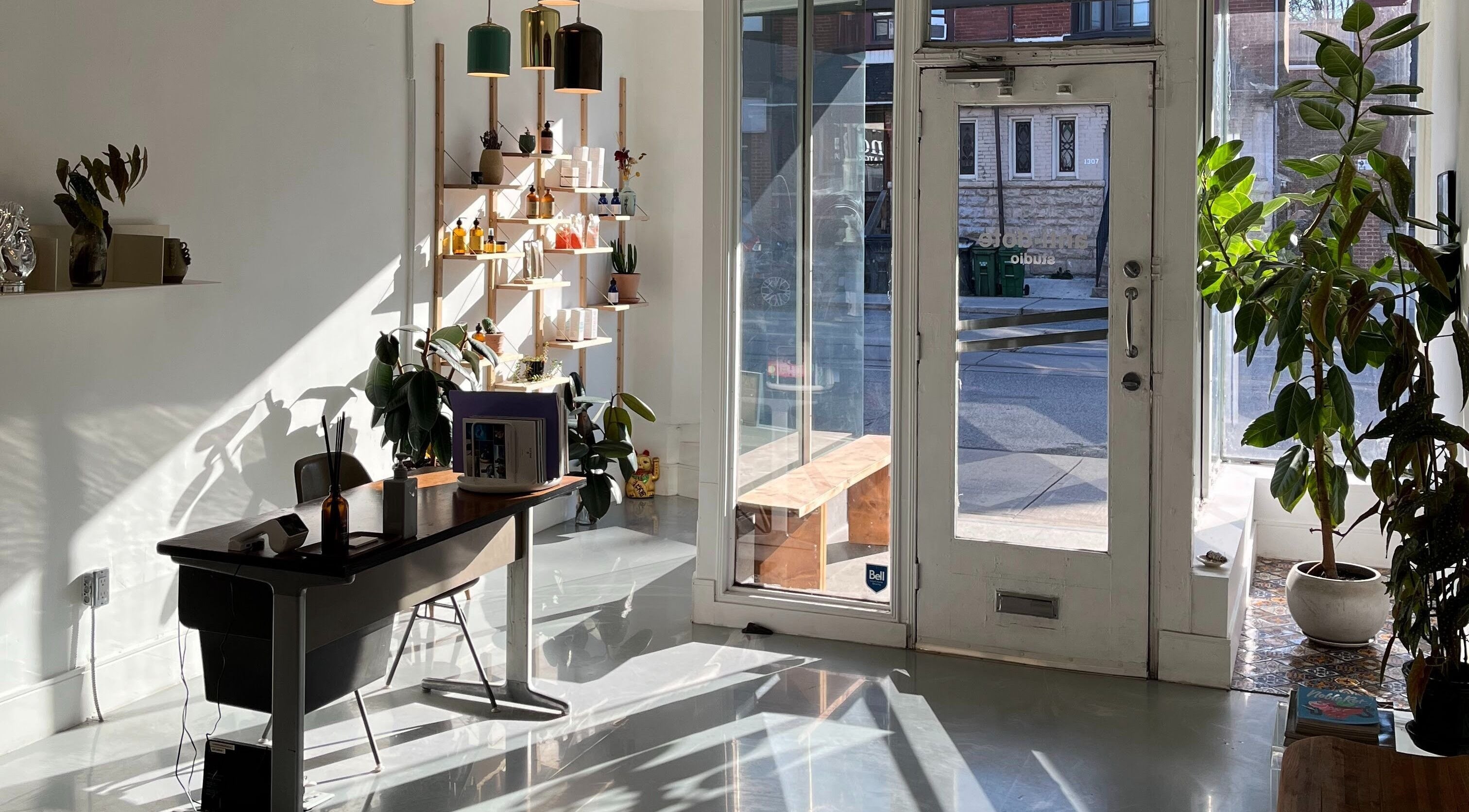 Bright interior of Antidote Studio in Toronto, Ontario, CA showcasing modern decor and natural light.