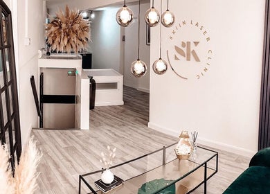 Modern interior of Skiin Laser Clinic in Peterborough, England, GB with stylish decor and elegant lighting.