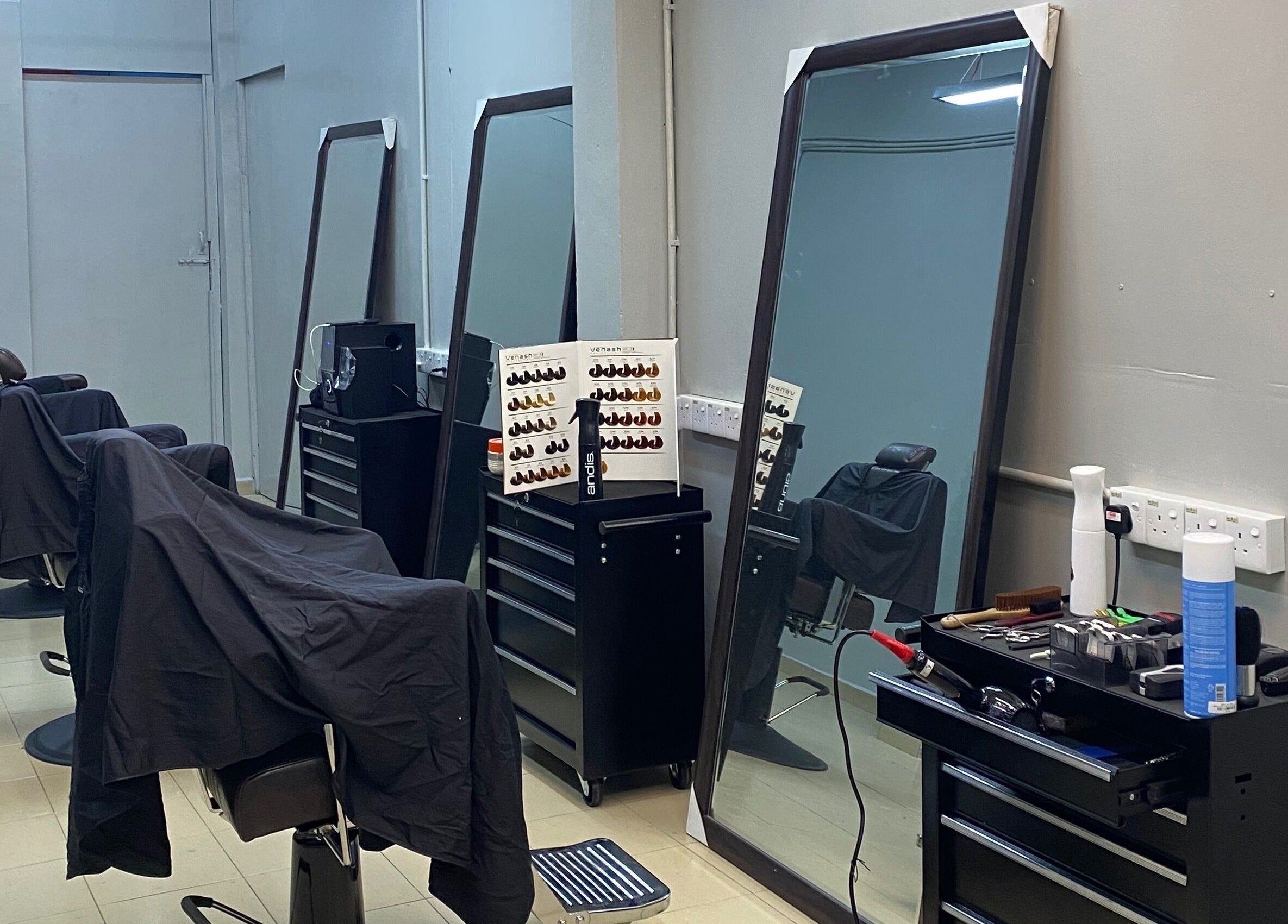 Professional barber chairs and mirrors at Qnd Barbershop, Hulu Langat, Selangor, MY.