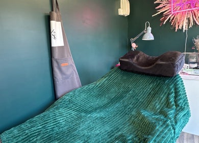 Relaxing beauty treatment area at KB Nails Beauty, Purbrook, England, GB with cozy decor.