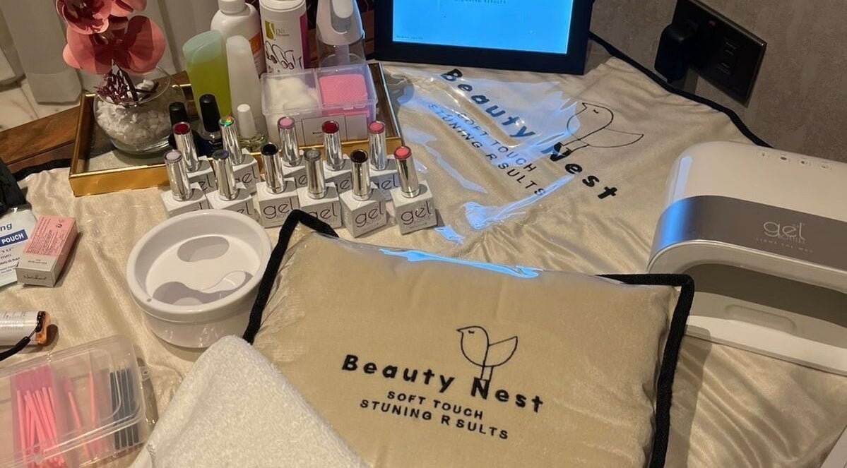 BeautyNest manicure setup with gel polishes and tools in Riyadh, Riyadh Province, SA.