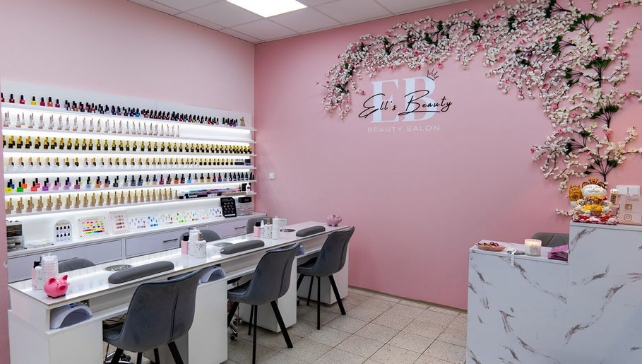 Nail service area at Ell's Beauty Salon, Jihomoravský Kraj, CZ, showcasing a wide range of nail polishes.