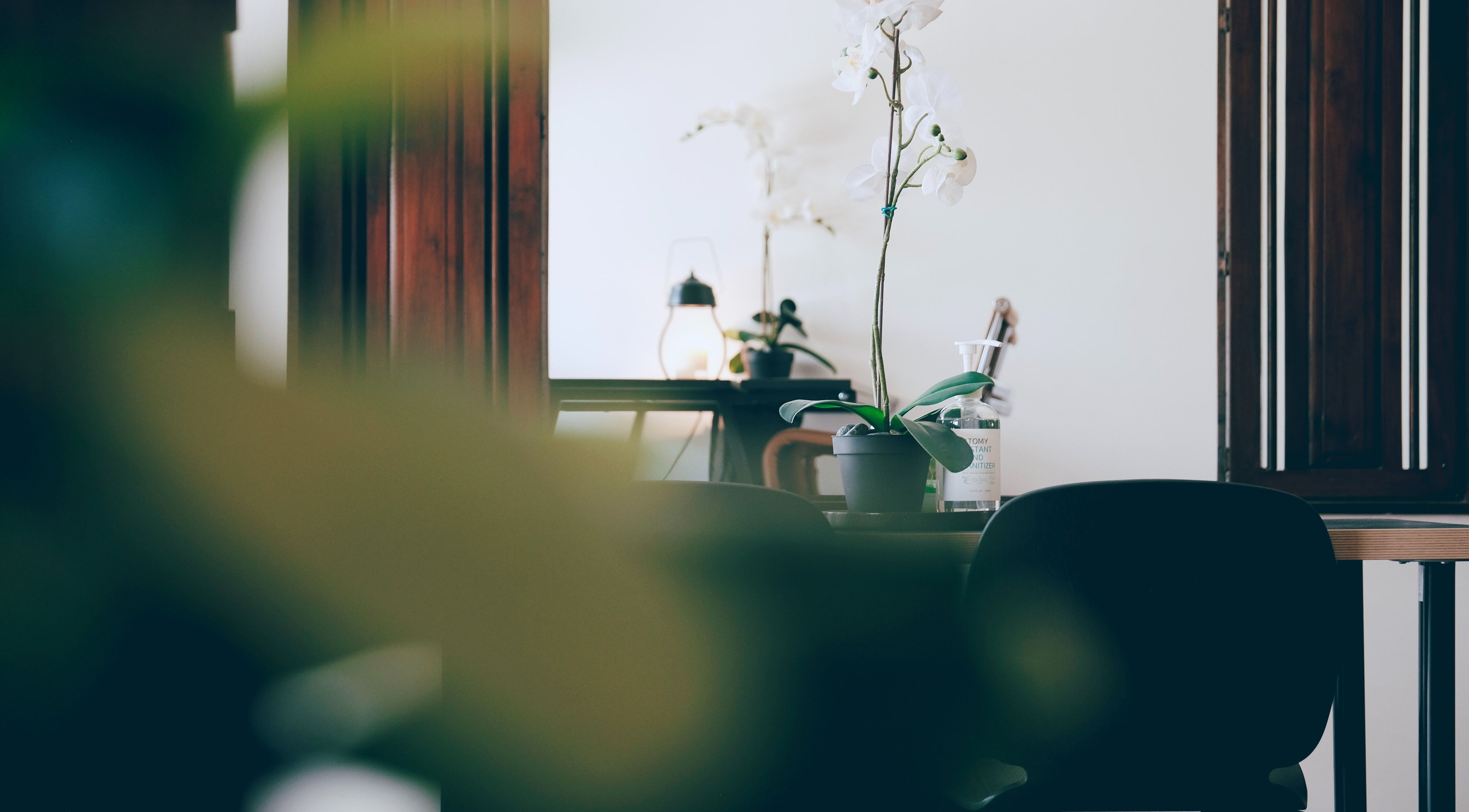 Calming corner at Sage Centre, Subang Jaya, Selangor, MY, featuring an elegant orchid and soft lighting.