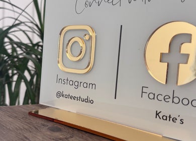 Instagram and Facebook icons displayed at Kate's Studio, Coalville, England, GB.
