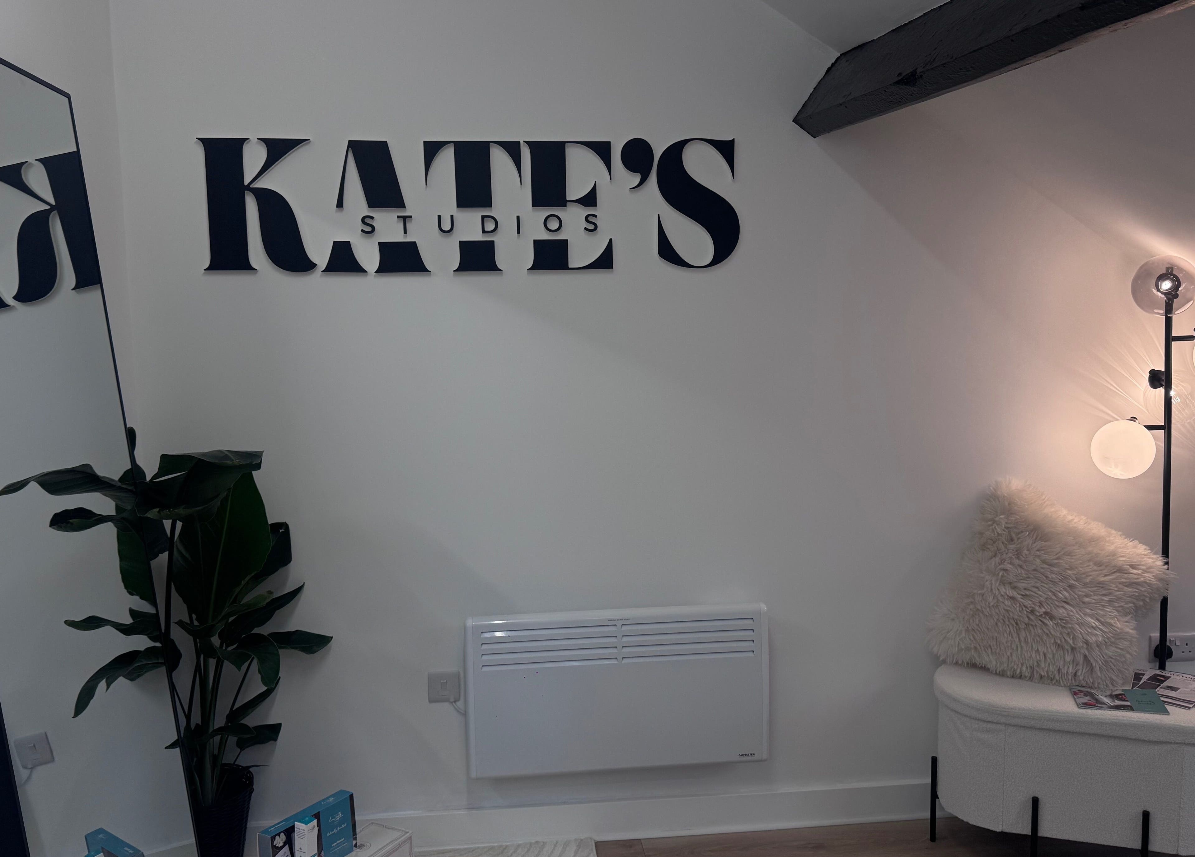 Elegant corner of Kate's Studio in Coalville, England, GB with a mirror, plant, and modern lighting.