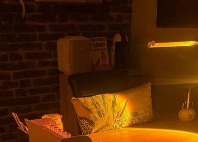 Warm-lit nail station at Ameerah Grace Nails, Lytham Saint Annes, England, GB, featuring elegant decor.
