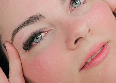 Close-up of a woman's face with expertly applied makeup at Triple Moon Beauty, Mandurah, Western Australia, AU.