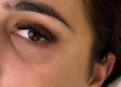 Close-up of elegant eyelash extensions at Wiktoria Lashes It, Southampton, England, GB.