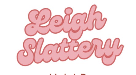 Leigh Slattery Hair logo in pink script, Johnstone, Scotland, GB.