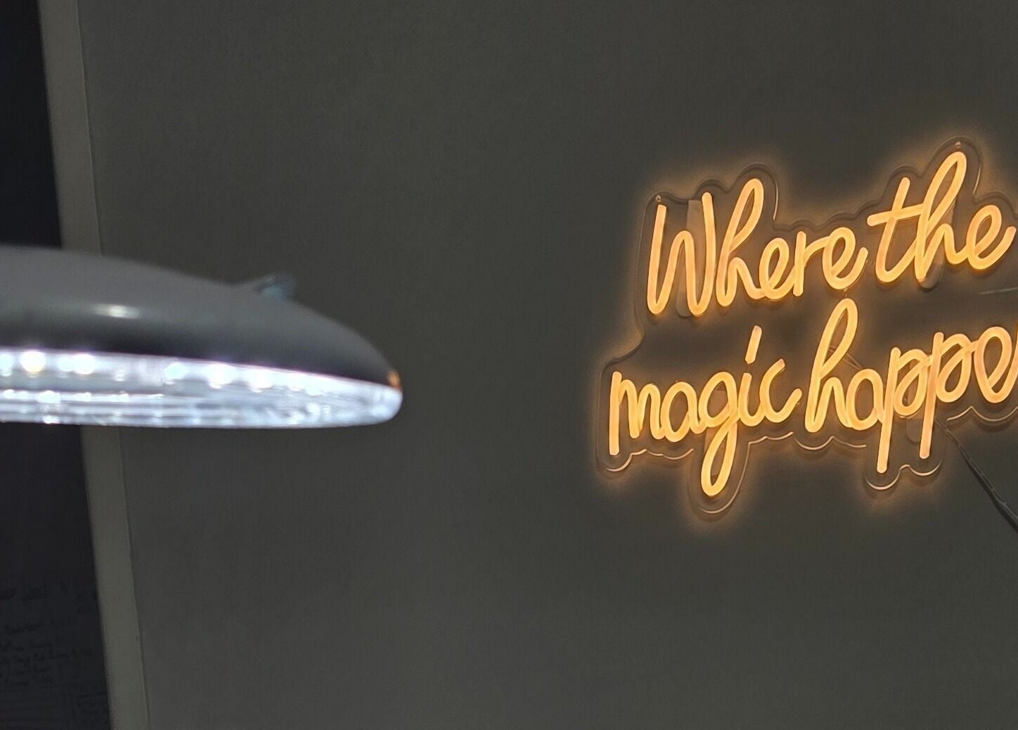 Neon sign saying 'Where the magic happens' at Kassia Nails, Raceview, Queensland, AU.