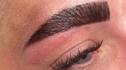 Close-up of perfectly styled eyebrows and lashes at Beauty By SG, Thurnscoe, England, GB.