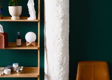 Beautifully arranged shelf at A1A Massage, New York, New York, US, featuring elegant decor with calming ambiance.