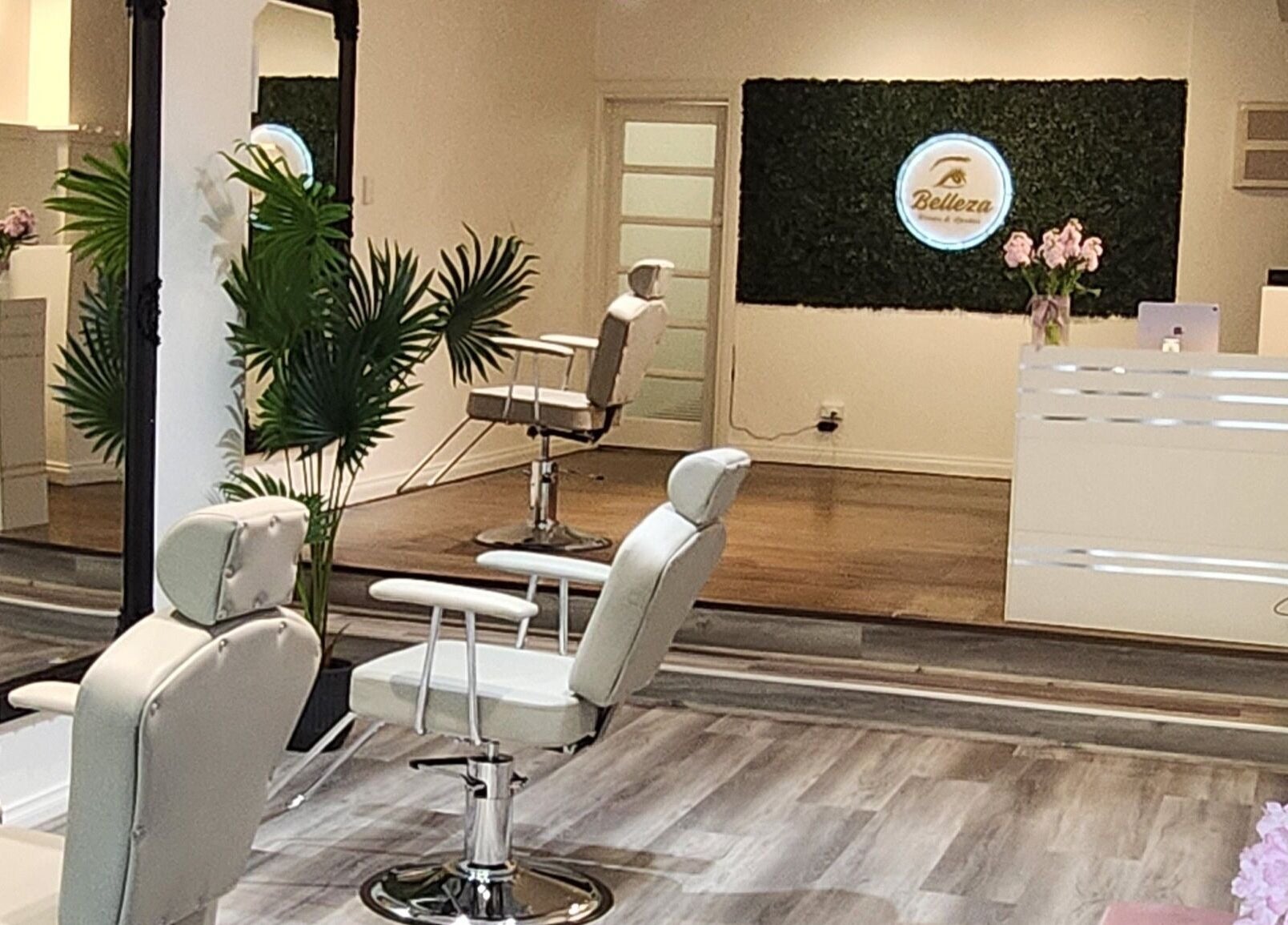 Belleza Brows & Lashes interior showing elegant salon chairs and decor in Melbourne, Victoria, AU.
